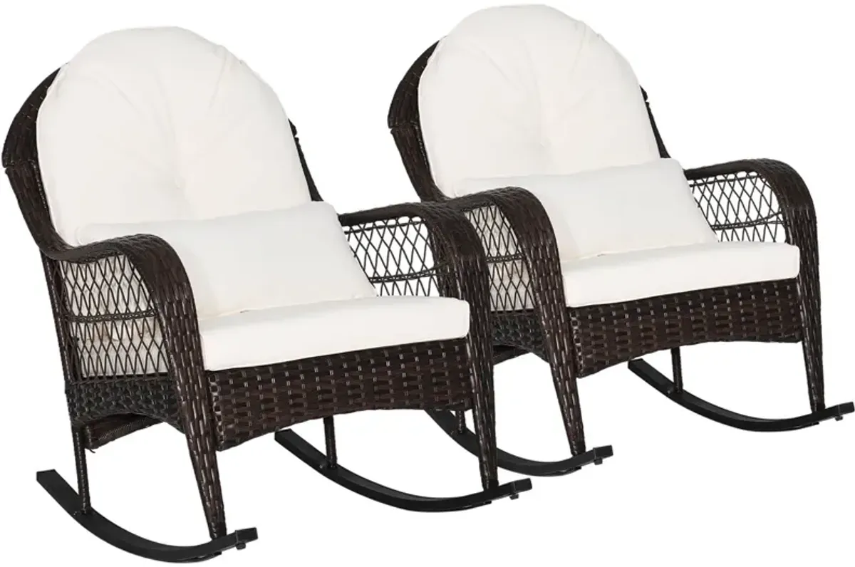 Patio Rattan Rocking Chair with Seat Back Cushions and Waist Pillow