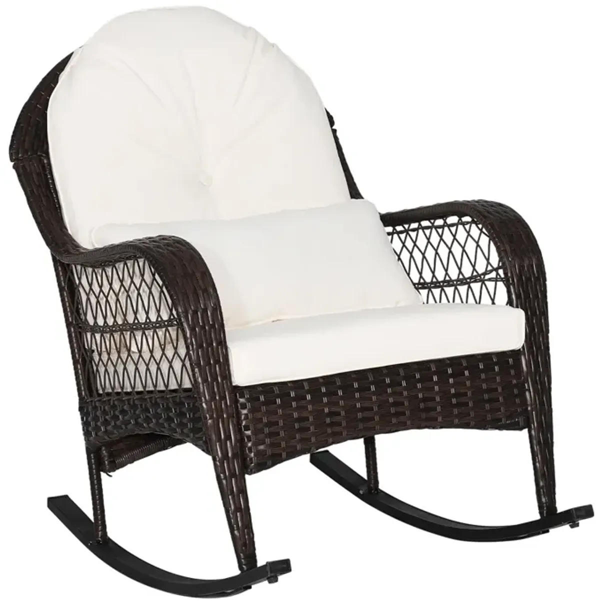 Patio Rattan Rocking Chair with Seat Back Cushions and Waist Pillow