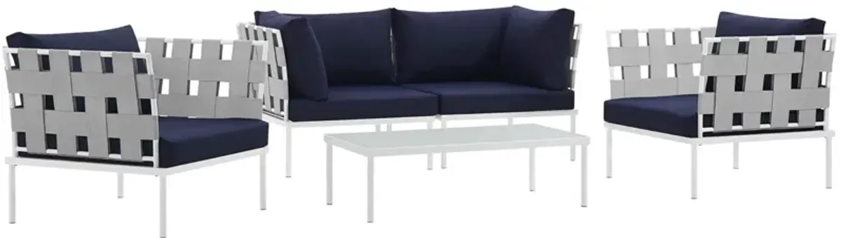 Harmony Outdoor Patio Sectional Sofa Furniture Set - All-Weather Waterproof, Machine Washable Cushions, Silk Polyester Weave, Tempered Glass Tables.