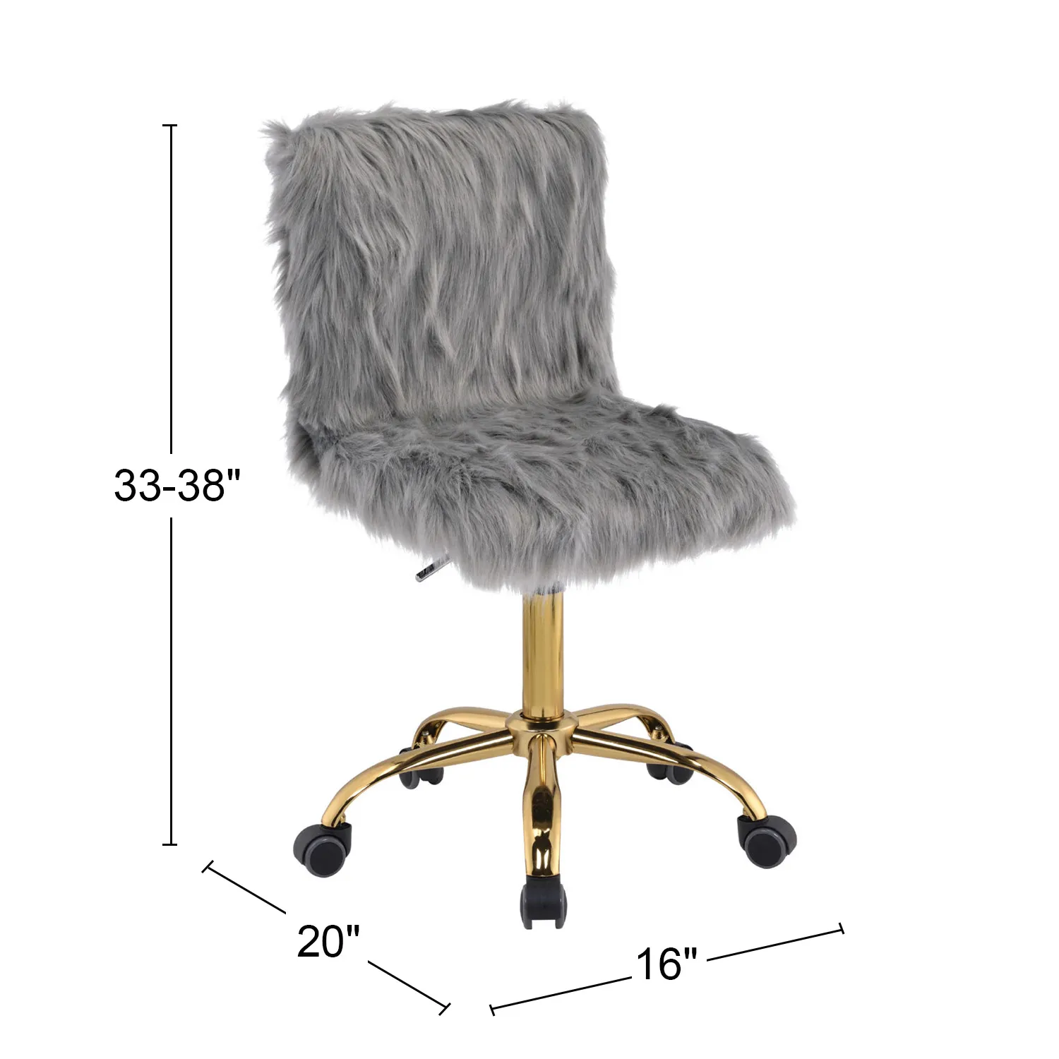 Office Chair in Gray Faux Fur and Gold Finish