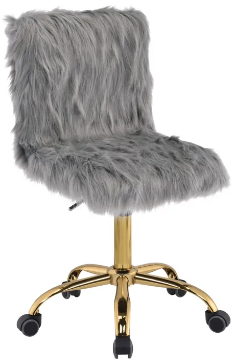 Office Chair in Gray Faux Fur and Gold Finish