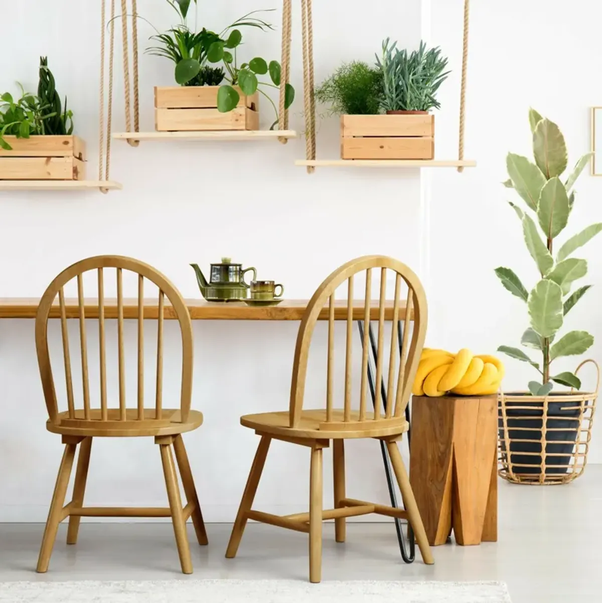 Set of 2 Vintage Windsor Wood Chair with Spindle Back for Dining Room