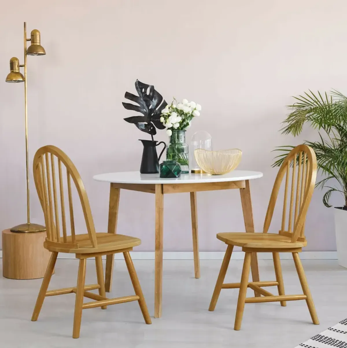 Set of 2 Vintage Windsor Wood Chair with Spindle Back for Dining Room