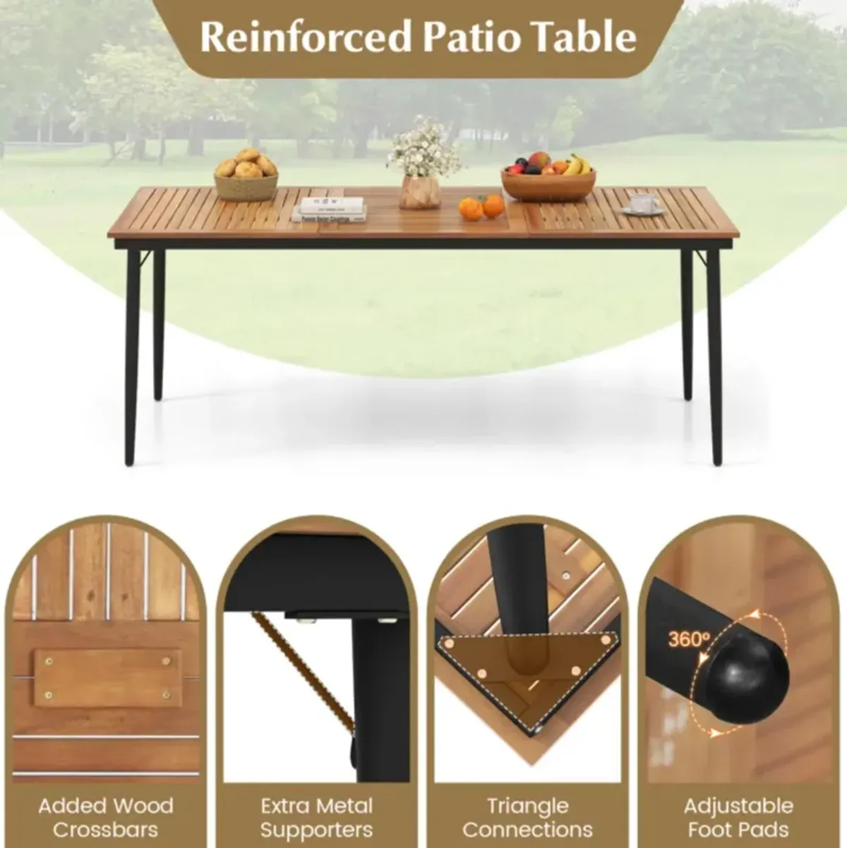 Hivvago 79" Acacia Wood Outdoor Dining Table for 8 with 1.9" Umbrella Hole