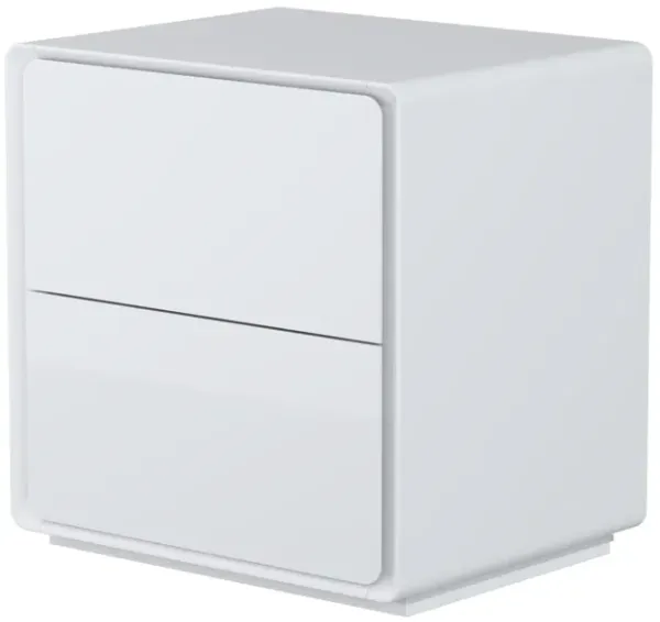 FUFU&GAGA LED Nightstand with 2 Drawers and USB Charging Port, High Gloss MDF Construction, Modern Design (19.6" W x 20" H x 15.7" D),White