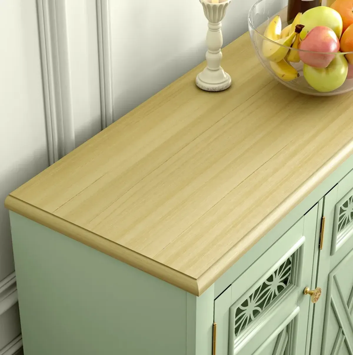 FESTIVO 44.5" Farmhouse Sideboard Buffet Cabinet with 3 Patterned Glass Doors