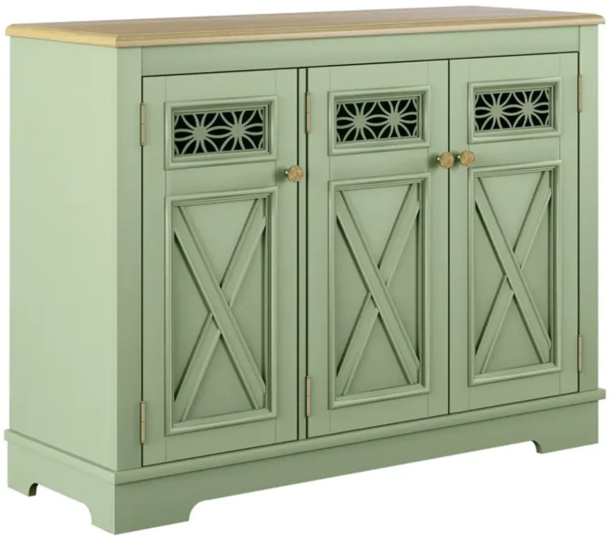 FESTIVO 44.5" Farmhouse Sideboard Buffet Cabinet with 3 Patterned Glass Doors