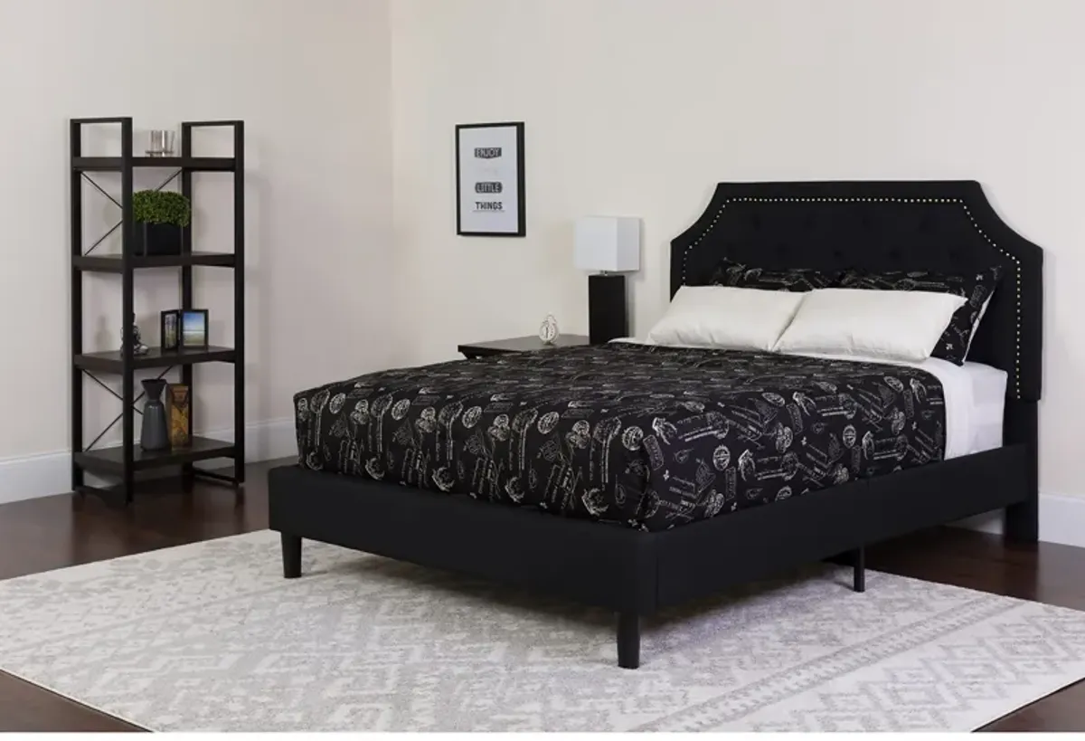 Brighton Queen Size Tufted Upholstered Platform Bed in Black Fabric with Memory Foam Mattress