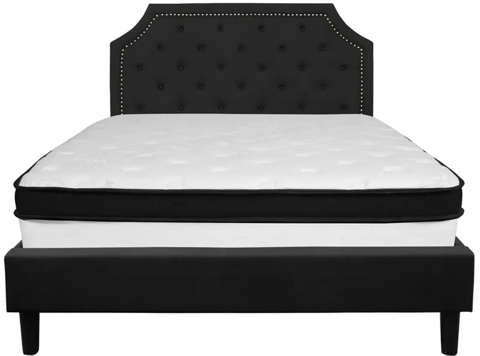 Brighton Queen Size Tufted Upholstered Platform Bed in Black Fabric with Memory Foam Mattress