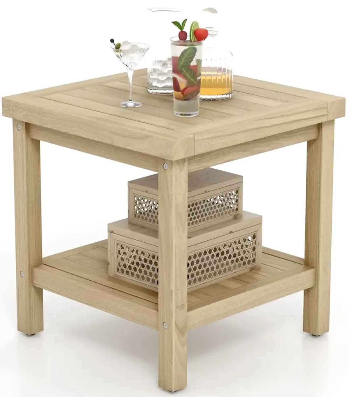 2-Tier Outdoor Side Table with Shelf for Porch Deck Garden