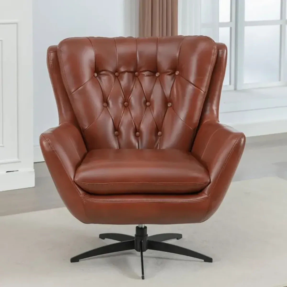 Comfort Pointe Clayton Caramel Tufted Faux Leather Swivel Chair