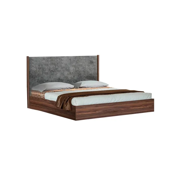 Xico King Size Platform Bed, Panel Design Headboard, Concrete Gray, Brown - Benzara