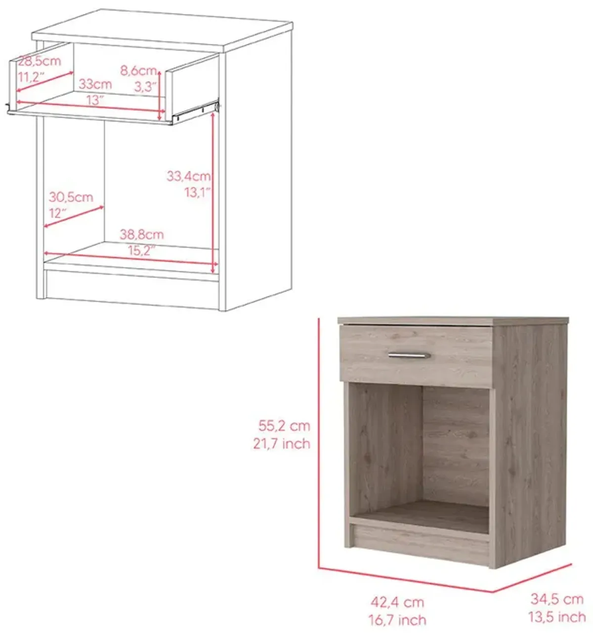 Nightstand Coco, Bedroom, Light Gray