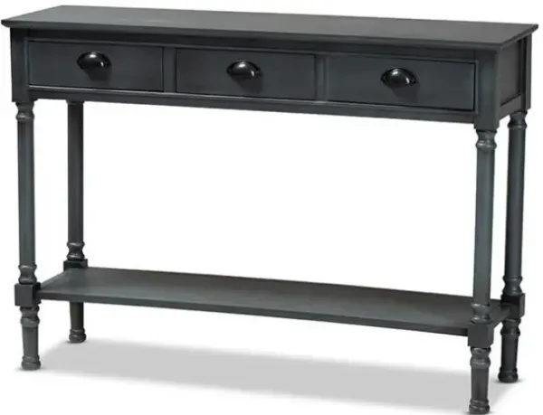 Garvey French Provincial Dark Blue Gray Wood 3-Drawer Entryway Console Table