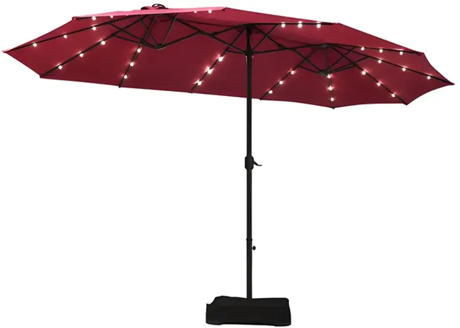 15 Ft Solar LED Patio Double-sided Umbrella Market Umbrella with Weight Base