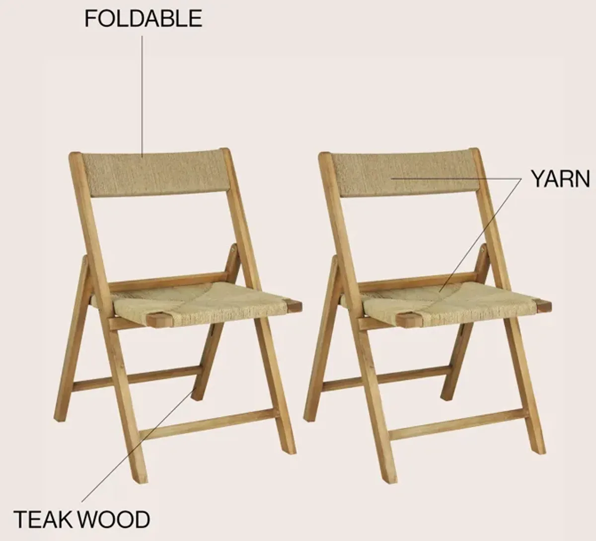 Kiawah Coastal Modern Wood Woven Seagrass Folding Chair