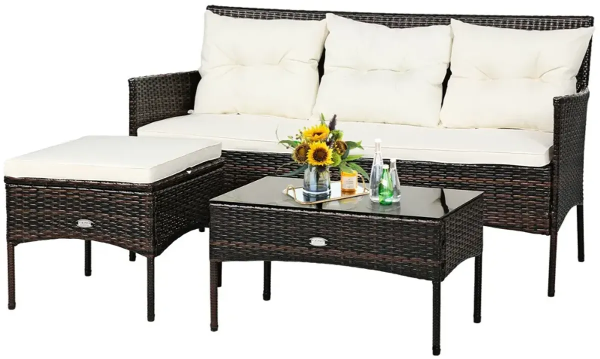 3 Pieces Patio Furniture Conversation Sets with 5 Cozy Cushions