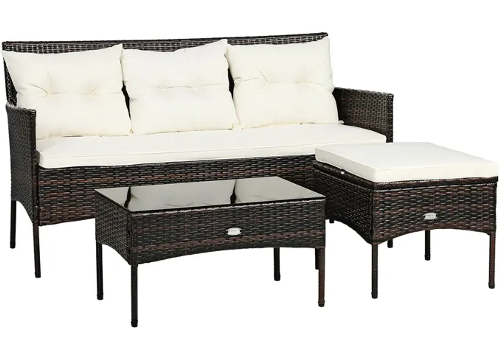 3 Pieces Patio Furniture Conversation Sets with 5 Cozy Cushions