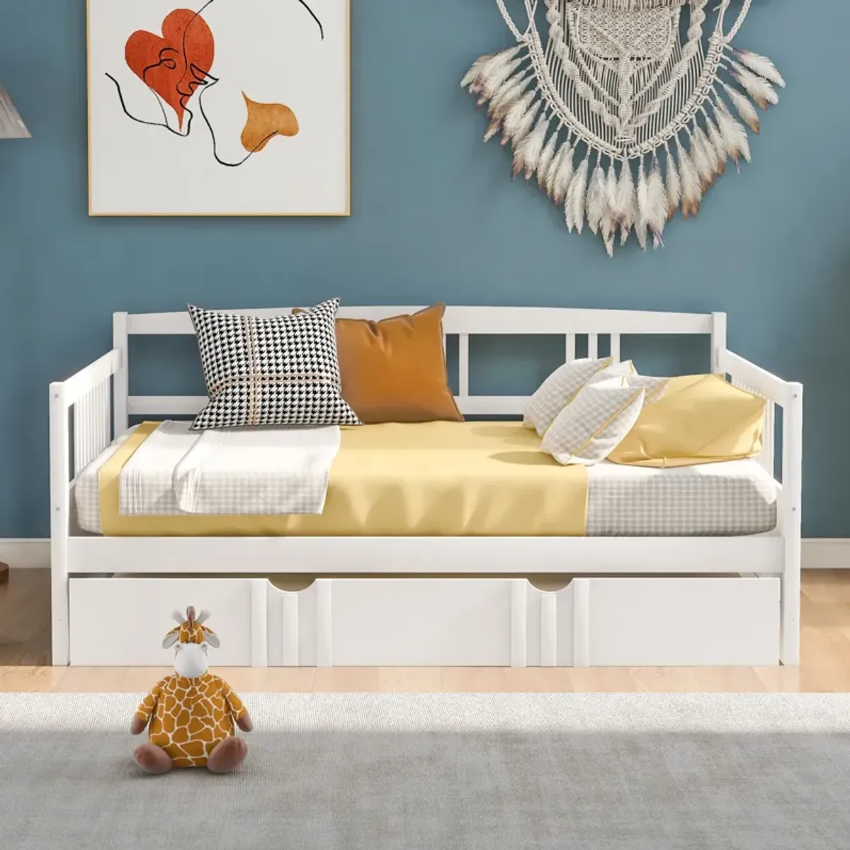 Merax Daybed Wood Bed with Twin Size Trundle