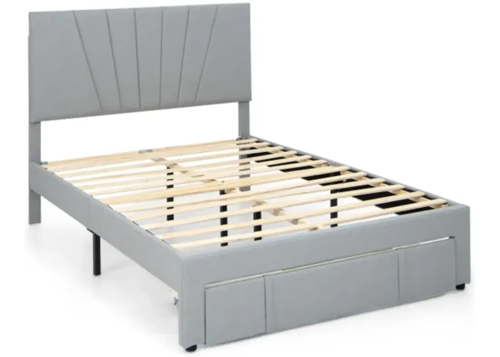 Full/Queen Size Upholstered Bed Frame with Drawer and Adjustable Headboard