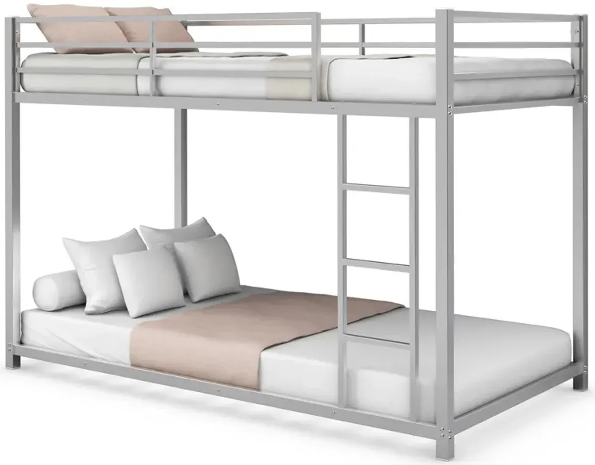 Sturdy Metal Bunk Bed Frame Twin Over Twin with Safety Guard Rails and Side Ladder