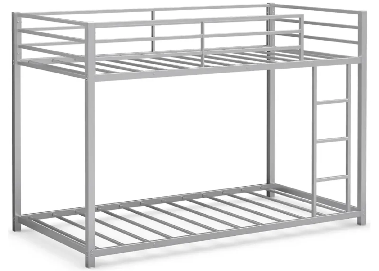 Sturdy Metal Bunk Bed Frame Twin Over Twin with Safety Guard Rails and Side Ladder