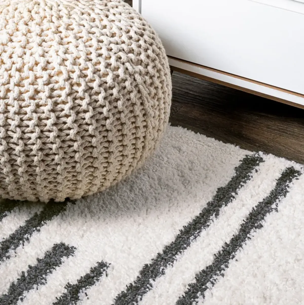 Petra Stripe Geometric Shag Area Rug