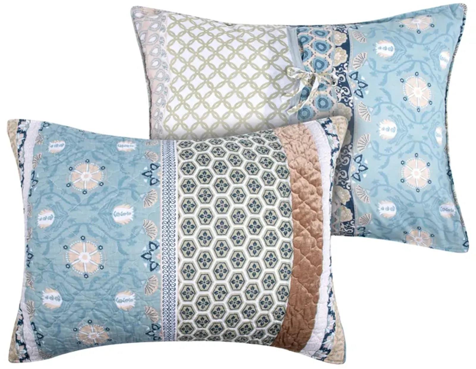 Ello 36 Inch Quilted King Size Pillow Sham, Bohemian Print Blue and White