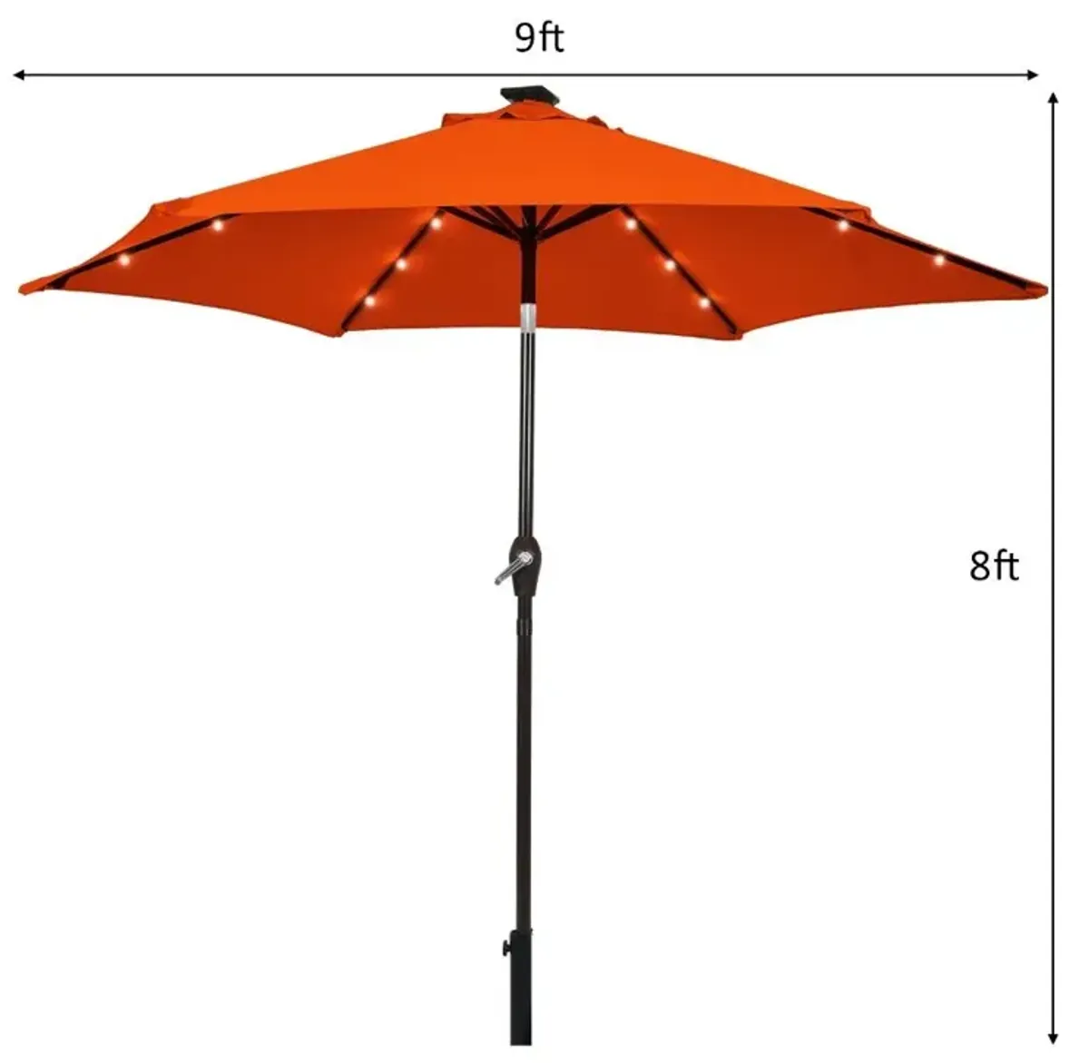 9 Feet Solar LED Lighted Patio Market Umbrella Tilt Adjustment Crank Lift