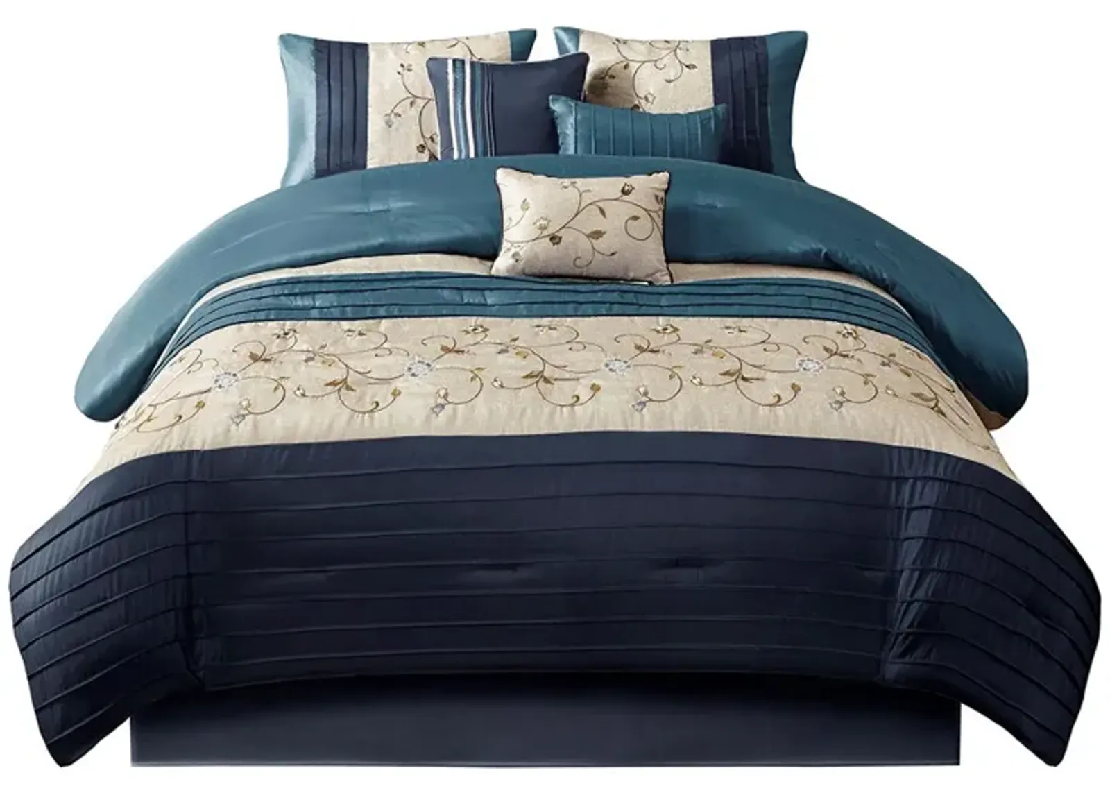 Gracie Mills Rogelio 7-Piece Transitional Embroidered Comforter Set