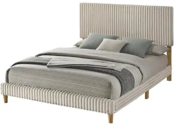 Best Quality Furniture Full size panel bed with wooden legs in Cream color