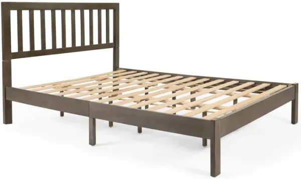 Danie Low Profile Queen Bed, Open Slat Headboard, Gray Acacia Wood - Benzara