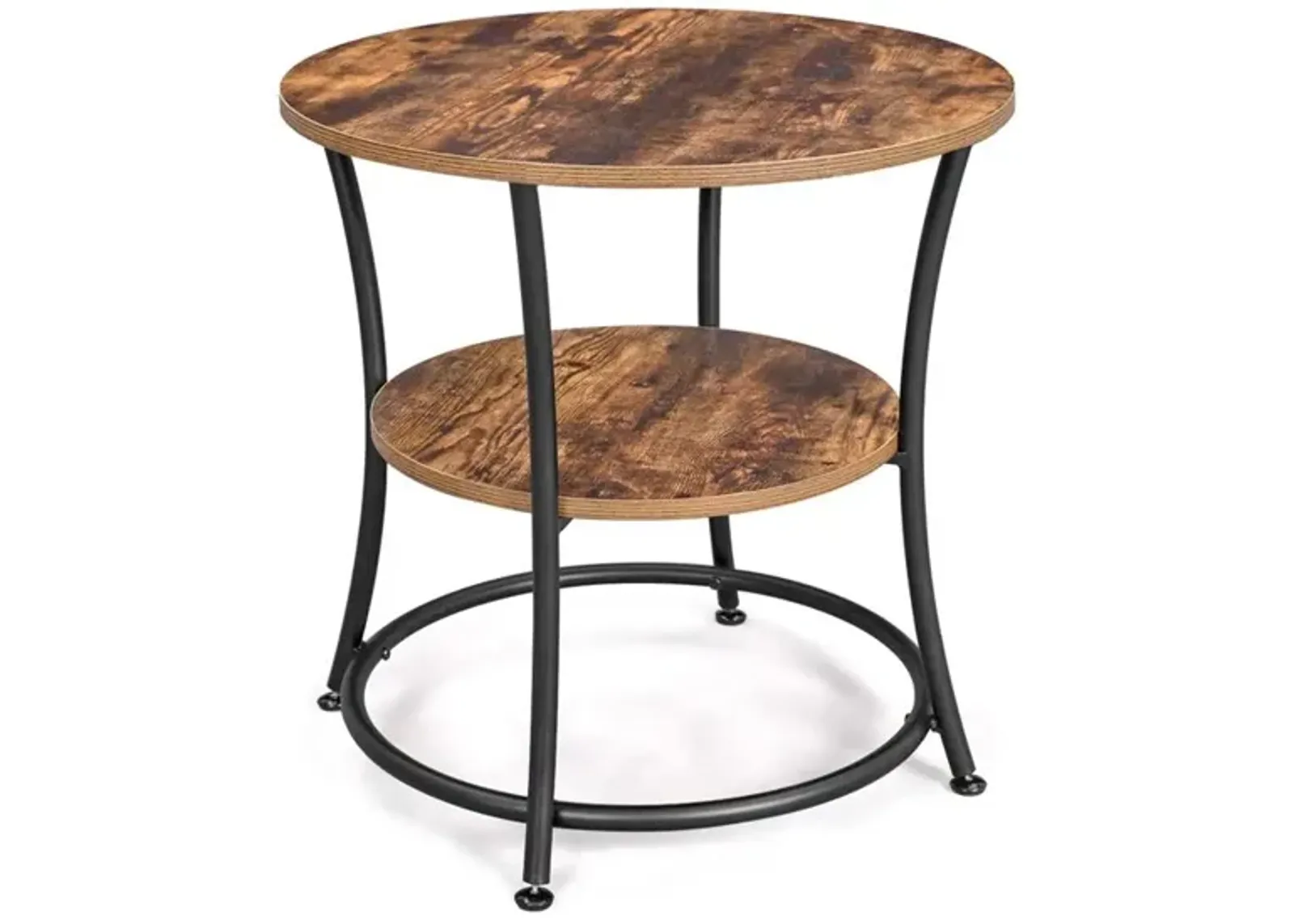 Round Side Table with 2 Shelves – Metal End Table for Living Room and Bedroom