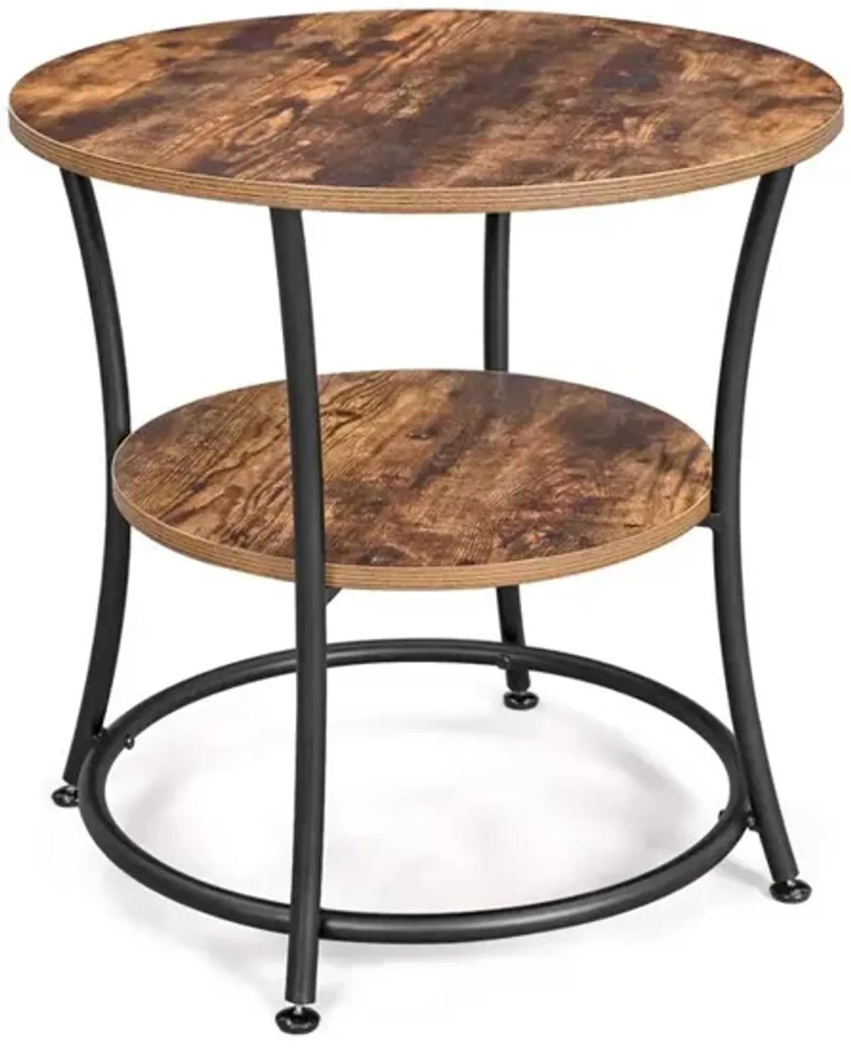 Round Side Table with 2 Shelves – Metal End Table for Living Room and Bedroom