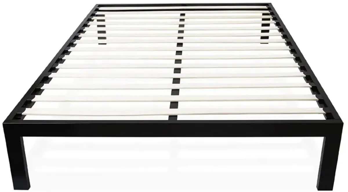 QuikFurn Twin size Modern Black Metal Platform Bed Frame with Wood Slats