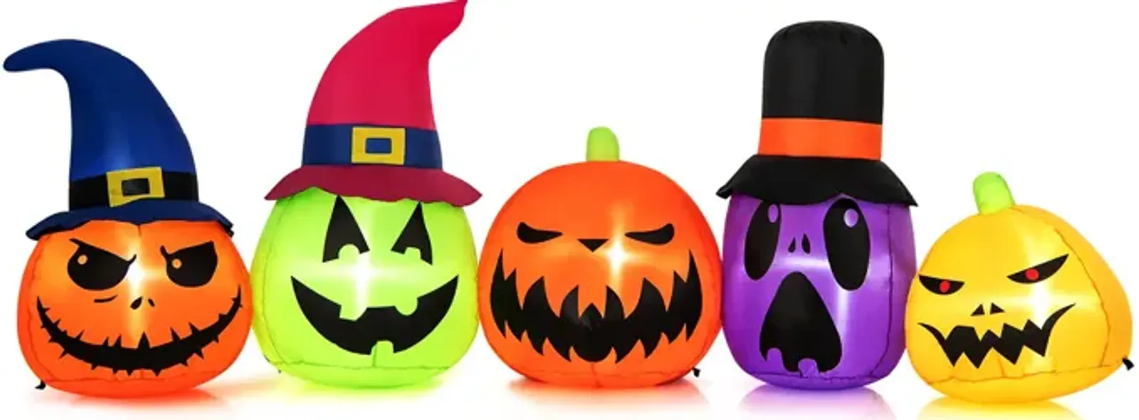 9 Feet Inflatable Pumpkin Patch Family with Built-in LED Lights and Witch Hats