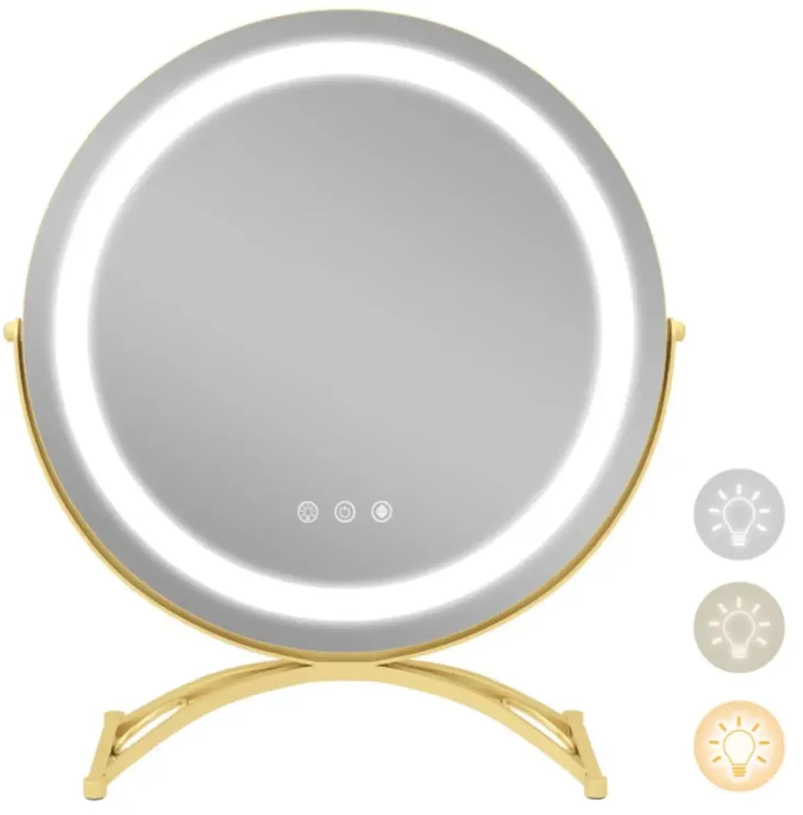 Hivvago 16 x 16 Inch Round LED Vanity Mirror with 3-Color Lighting and Brightness Dimming