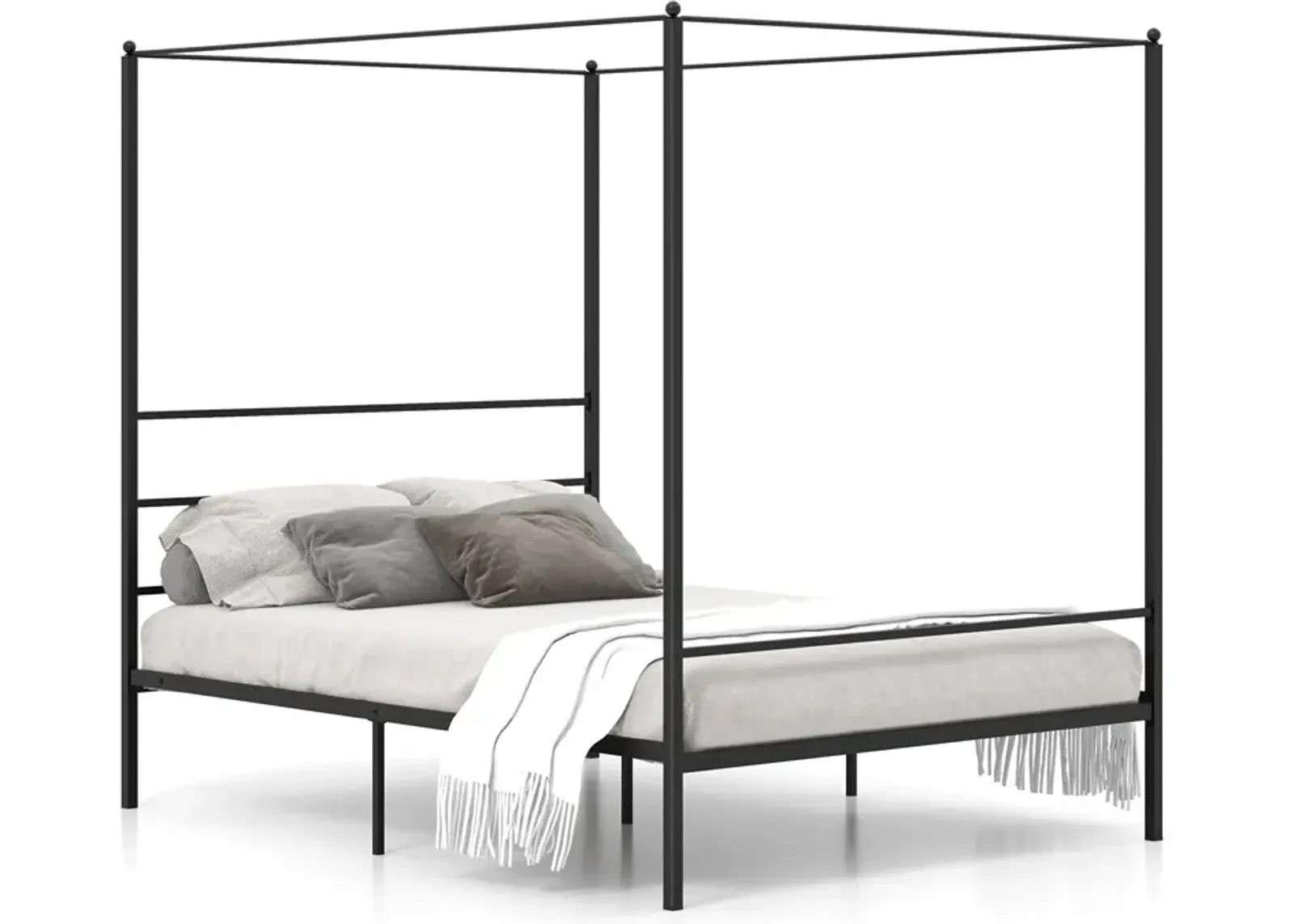 Queen Size Metal Canopy Bed Frame with Slat Support-Queen Size