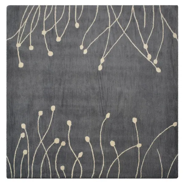 RUGSOTIC CARPETS HAND TUFTED WOOL ECO-FRIENDLY AREA RUGS  - 6'x6', Square Shape, Gray & White, Floral Modern Design, High Pile  Handmade Anti Skid Area Rugs for Living Room, Bed Room (K00509)