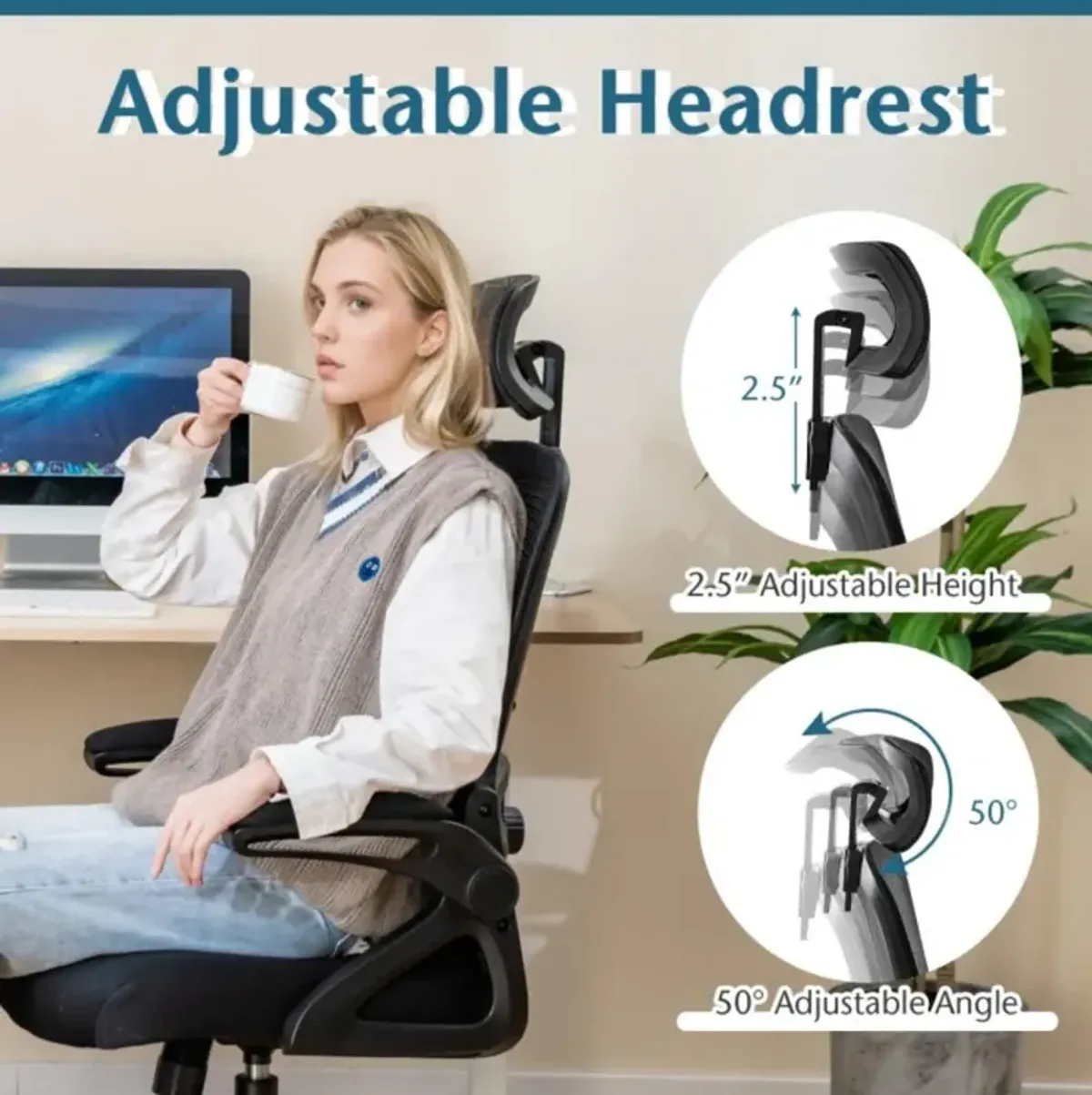 Hivvago Adjustable Swivel Task Chair Ergonomic Office Chair with Adjustable Lumbar Support