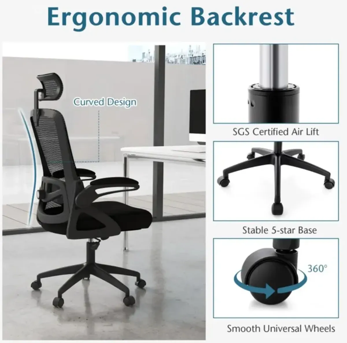 Hivvago Adjustable Swivel Task Chair Ergonomic Office Chair with Adjustable Lumbar Support