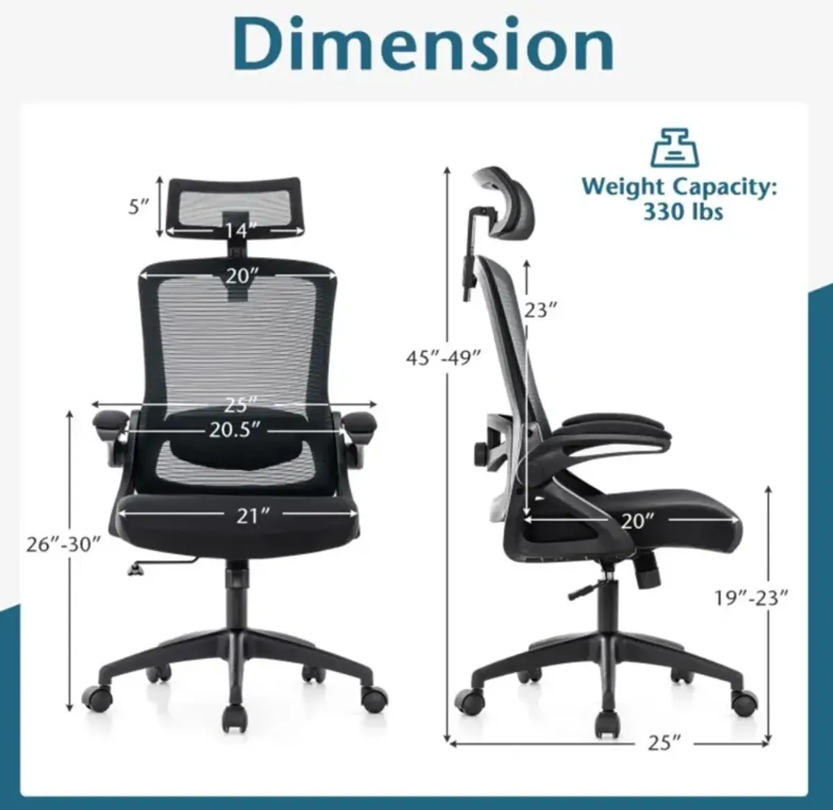 Hivvago Adjustable Swivel Task Chair Ergonomic Office Chair with Adjustable Lumbar Support