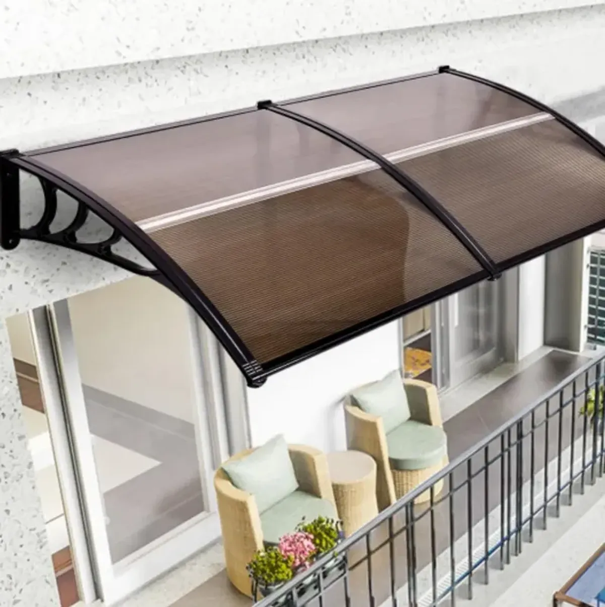 OutdoorWindow Awning Door Polycarbonate Canopy-Brown