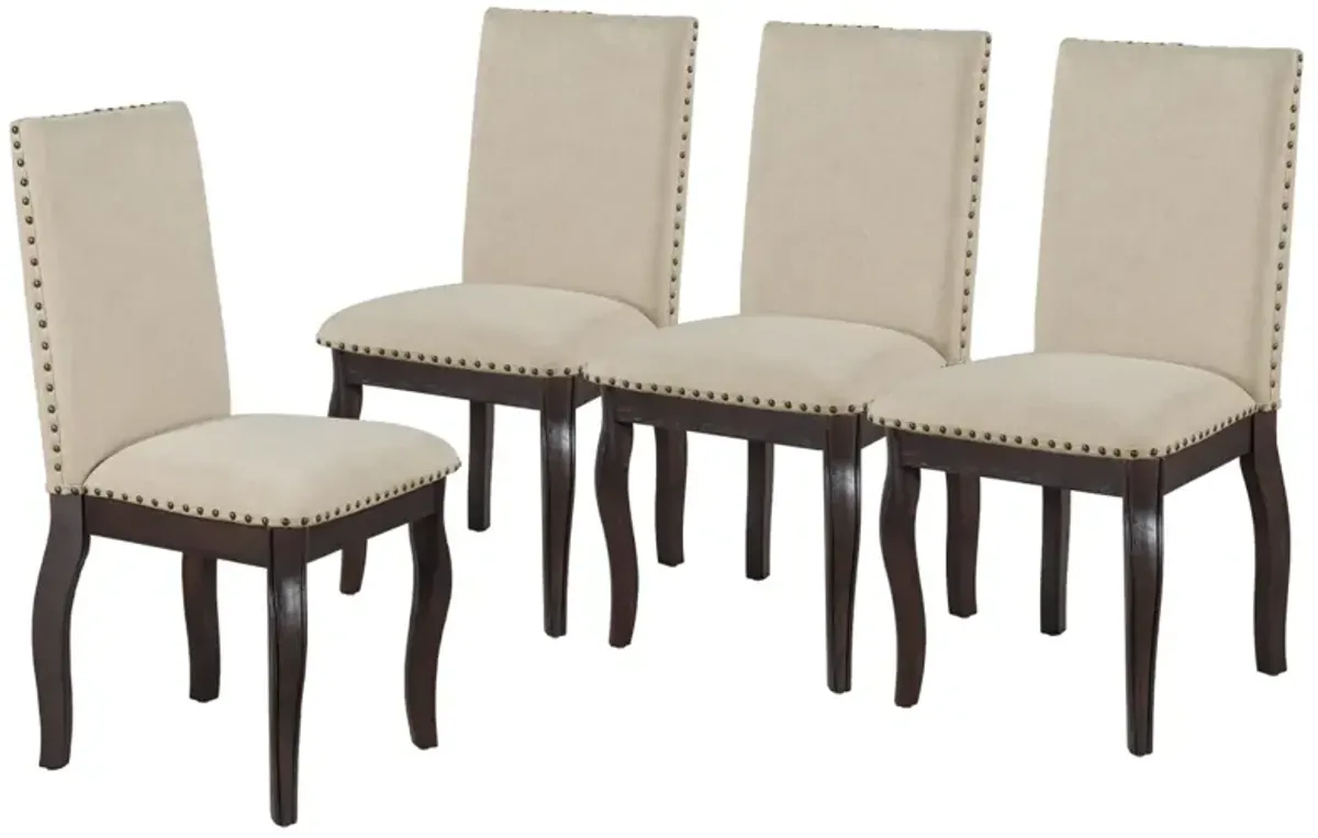 Set Of 4 Dining Chairs Wood Upholstered Fabirc Dining Room Chairs With Nailhead