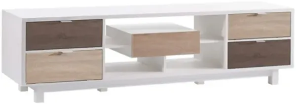 Modern TV Stand Entertainment Center with Wood Accents and Open Storage
