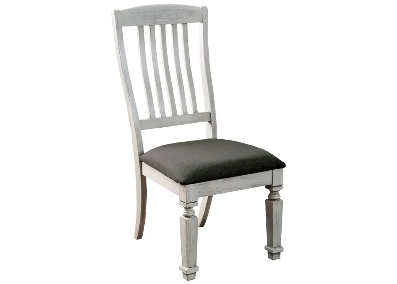 Wooden Side Chair with Fabric Upholstered Padded Seat, Pack of Two, Antique White and Gray-Benzara