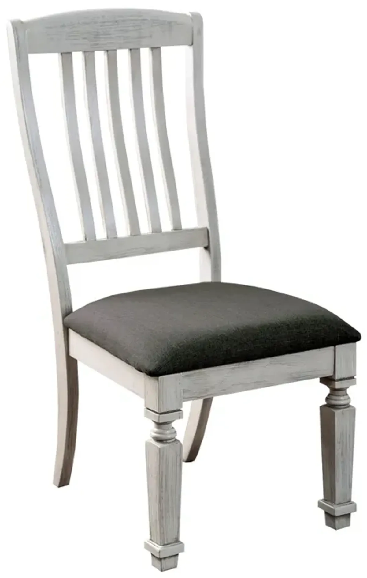 Wooden Side Chair with Fabric Upholstered Padded Seat, Pack of Two, Antique White and Gray-Benzara