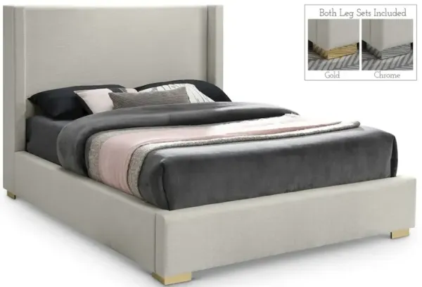 Meridian Furniture Royce Beige Linen Textured Fabric Queen Bed