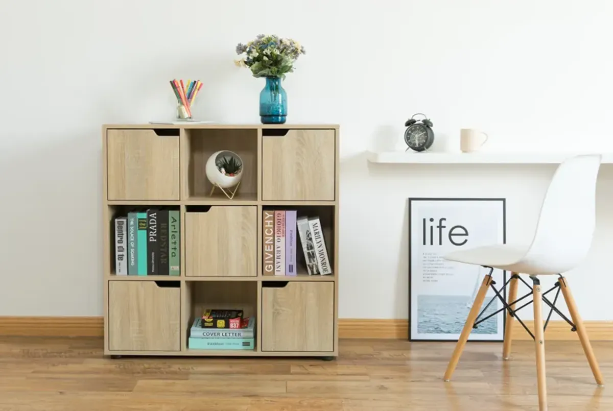 9 Cube Wooden Organizer with 5 Enclosed Doors and 4 Shelves, White