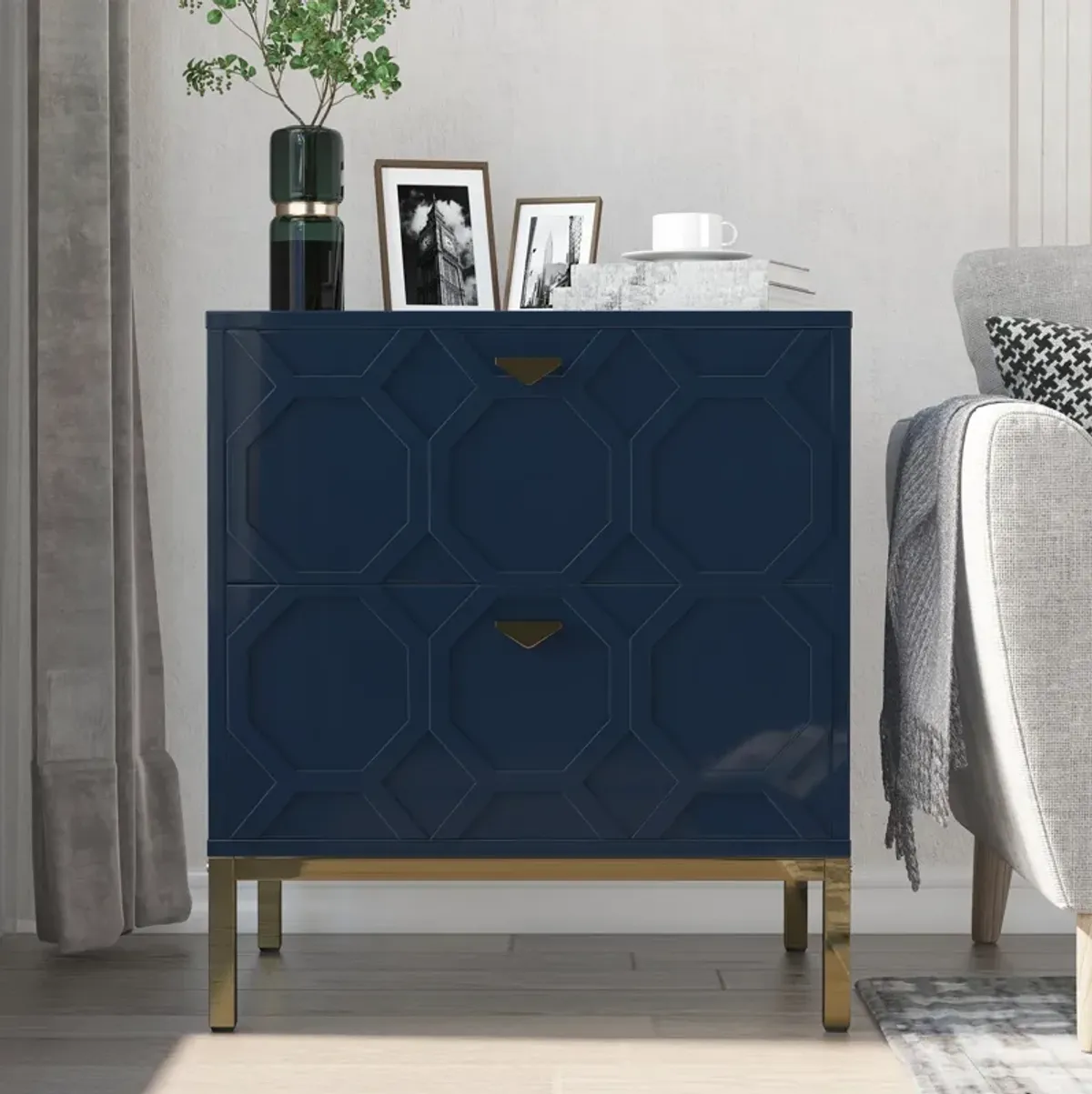 MONDAWE Modern Design 2 Drawer Wood Nightstand Stylish Accent Cabinet for Living Room,Bedroom